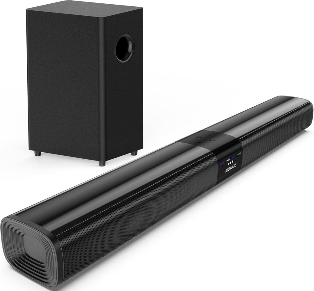 Saiyin Sound Bar for Smart TV with 5.25 Inch Subwoofer, 100W 24 Inch Soundbar for TV, TV Soundbar with Optical, ARC, AUX and Bluetooth 5.3 Inputs, Detachable Surround Sound System for TV