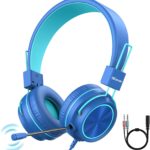 iClever HS21 Kids Headphones with Microphone for Virtual School- Rotatable Extendable Mic – 94 dB Volume-Safe Headphones for Kids, Wired Foldable Kid Gaming Headset for PS4/Xbox One/Switch/PC/Tablet