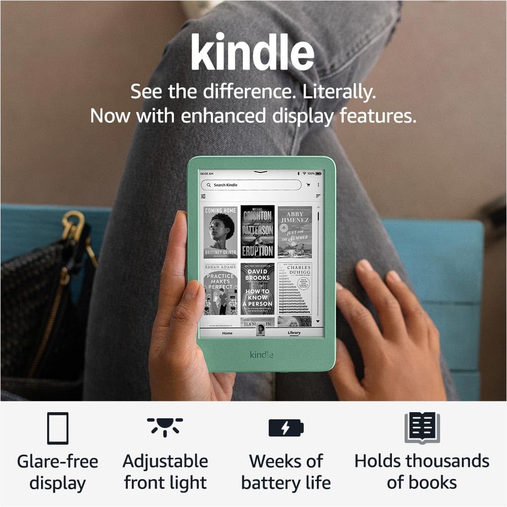 Amazon Kindle 16 GB (newest model) – Lightest and most compact Kindle, now with faster page turns, and higher contrast ratio, for an enhanced reading experience – Matcha