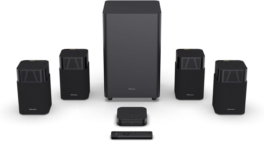 Hisense HT Saturn 4.1.2Ch Sound Bar with Wireless Subwoofer, Dolby Atmos, DTS:X, Bluetooth 5.3, EzPlay, 4K HDMI Pass Through, Roku TV Ready, HDMI/AUX/ARC/Optical/USB, 5 EQ Modes, Hi Concerto