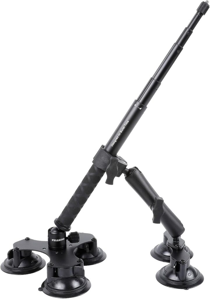 PellKing Suction Car Mount for Insta360 x5,x4, x3, x2, x,One RS,R Compatible with GoPro Max DJI OSMO 360 Camera 5 in 1 Suction Mount Kit for Action Cameras (Includes 44.9-inch Selfie Stick)