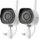 Zmodo Outdoor Wireless Security Camera System, 2 Pack 1080p Full HD Smart Home Indoor Outdoor WiFi IP Cameras with Night Vision, Plug-In, Compatible with Alexa