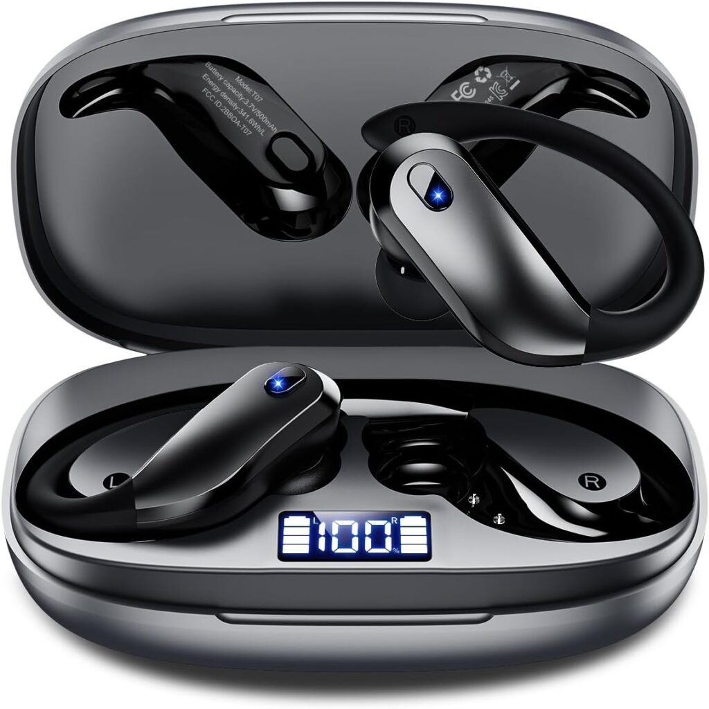 Wireless Earbuds Sport Bluetooth Headphones with 48H Playtime LED Display Case,Bluetooth 5.4 Headphone with Earhooks,Noise Cancelling Mic,Lightweight 7.8g,Ear Buds for Workout Running