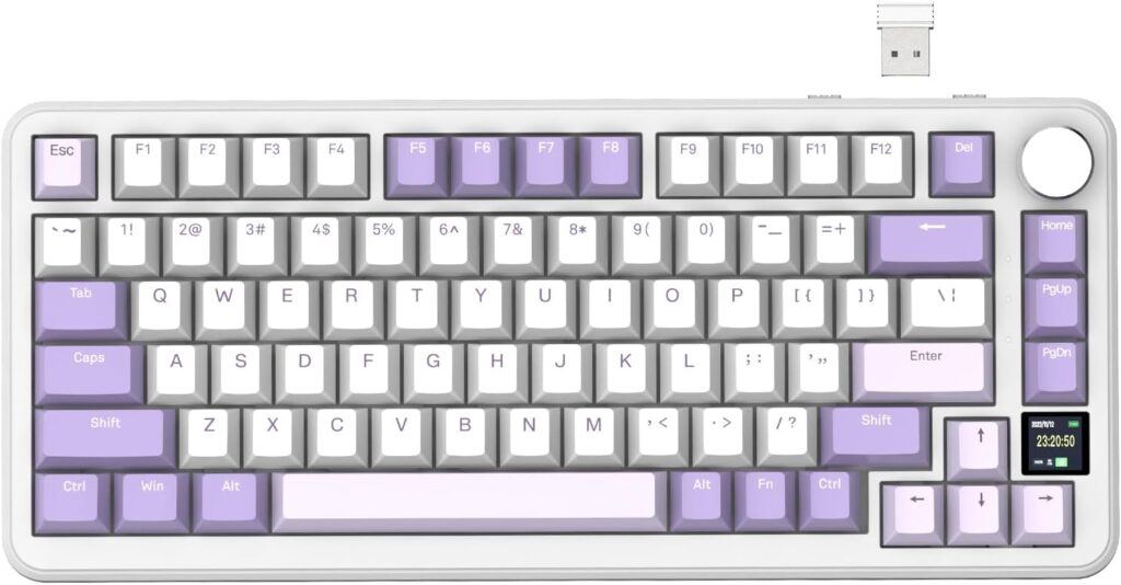 ATTACK SHARK X85Pro Hot Swappable Mechanical Gaming Keyboard,TFT Display & Knob,BT5.1/2.4Ghz/USB-C,RGB,Gasket Mount,75% Custom Keyboard,QMK,PBT Keycaps,for PC/MAC-Purple/Linear Blueberry Switch