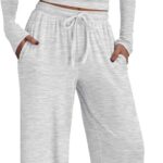Trendy Queen 2 Piece Scoop Neck Lounge Set Womens Wide Leg Pants Side Ruching Slightly Crop Top Sweatsuit Sets With Pockets