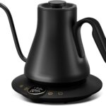 Gooseneck Electric Kettle with ±1℉ Temperature Control for Pour Over Coffee & Tea, Quick Heating, BPA-Free Stainless Steel, Built-in Brew Timer, 1500W/0.9L (Ebony Black)