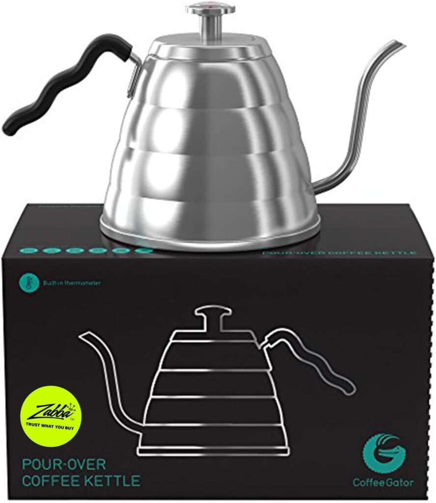 Gooseneck Kettle with Thermometer – 34oz Premium Stainless Steel Pour Over Coffee Maker Kettle, Stove Top, w/Precision Drip Spout, for Drip Coffee, French Press, Tea Kettle, 4 Cup