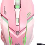VEGCOO Pink Wireless Gaming Mouse, Silent Click Wireless Mouse with Colorful RGB LED Lights, Rechargeable Computer Mice with Side Buttons and 3 Level DPI, for Laptop and Desktop