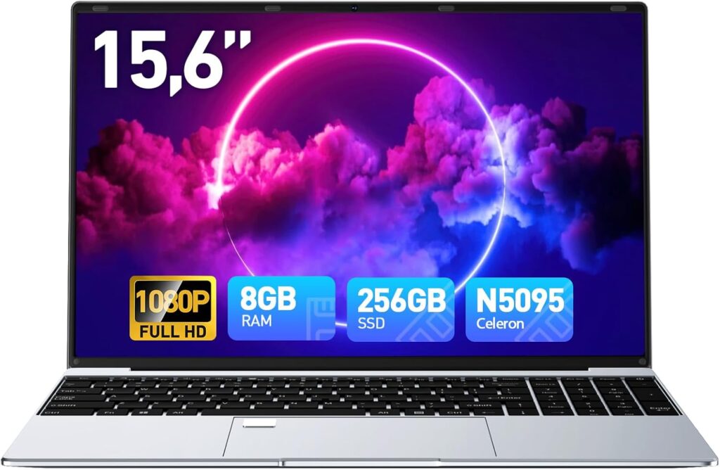 Laptop 15.6 Inch Win 11 Laptop Computers 8GB RAM 256GB SSD, Celeron N5095 Quad-Core Processor, 1080P FHD Display, Backlit Keyboard, Fingerprint, USB3.0,WiFi5,Mini HDMI, BT5,Webcam
