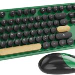 Wireless Keyboard,KOOTOP Cute Colorful 104 Keys Typewriter Retro Round Keycaps Keyboard for PC Laptop,Desktop,Windows, Home and Office Keyboards (Black Green)