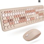 X9 Colorful Keyboard and Mouse Wireless – 2.4G Aesthetic Wireless Keyboard and Mouse Combo with Bubble Keys – Cute Typewriter Keyboard and Mouse for Computer PC Laptop Windows & Chrome (Brown)