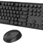 Wireless Keyboard and Mouse Combo, Cute Full Size 104-Key Typewriter Retro Round Keycaps Keyboard for PC Laptop,Windows,Desktop,Perfer for Home and Office Keyboards (Black)