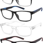 4 Pack Reading Glasses Men 2.25 Readers Blue Light Blocking Anti Glare/UV Fashion Designer Eyeglasses with Spring Hinge Sturdy/Comfortable