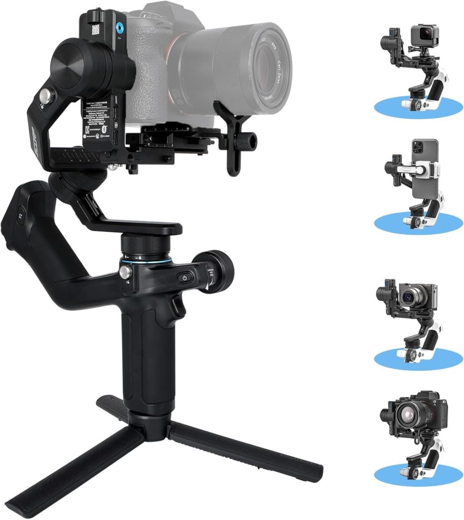 Feiyu SCORP Mini-2 All-in-1 Gimbal Stabilizer Mirrorless Cameras, Action Camera and Smartphones. Built in AI Facial Tracking Sensor | Gesture Control | Dual-Handle Grip | Payload 2.65 lbs – Black