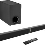 MZEIBO Sound bar with Subwoofer, 120W Bluetooth 5.0 TV Soundbar Home Theater System with Wired Subwoofer, Deep Bass Audio System with BT/ARC/Optical/AUX Connection for TV PC