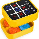 Rechargeable Tic Tac Toe Game Box with 5 Fun Brain Memory Games, Electronic Touchscreen Handheld Game, Portable Digital Puzzle Board Travel Toy, Gifts Choice for Kids and Adults(Yellow)