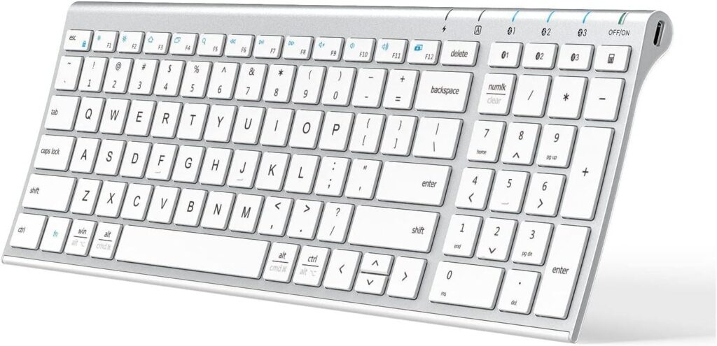 iClever BK10 Bluetooth Keyboard, Universal Bluetooth 5.1 Wireless Keyboard with Number Pad, Ergonomic Design, Multi-Device Compatibility, Stable Connection for Mac, iPad, iPhone, Android, Windows