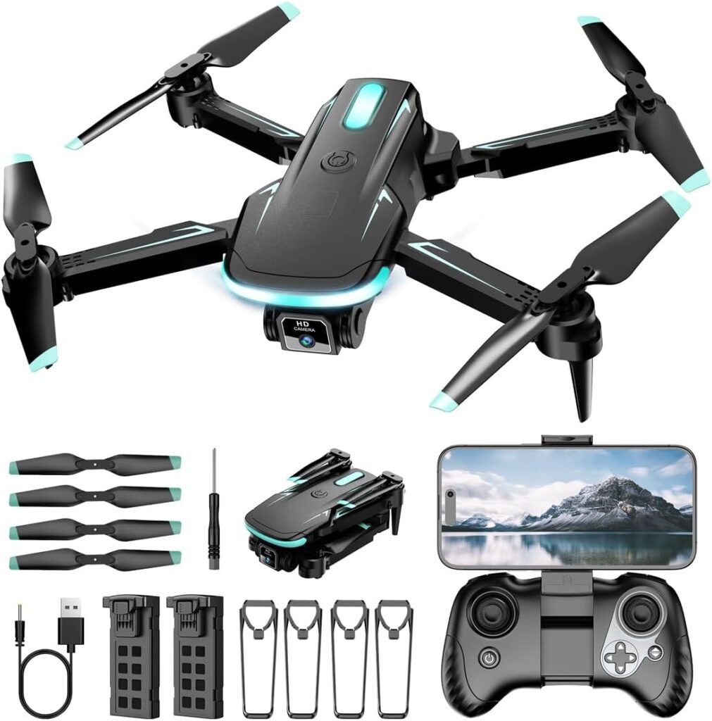 Drone with Camera 1080P HD, FPV Foldable Mini Drone for Beginners Kids Adults Boys Girls, with 2 recharging Batteries, Carrying Case, One Key Start, Stable Hover, Trajectory Flight, Toys Gifts (Black)