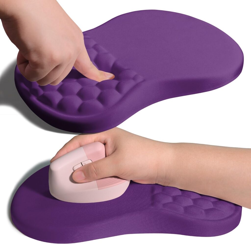 Ergonomic Joint Wrist Support Mouse Pad with Memory Foam Cushion Massage Bump, Carpal Tunnel Pain Relief Mousepad Slope Design for Wrist Rest, 11.8×7.9 in, Dark Violet