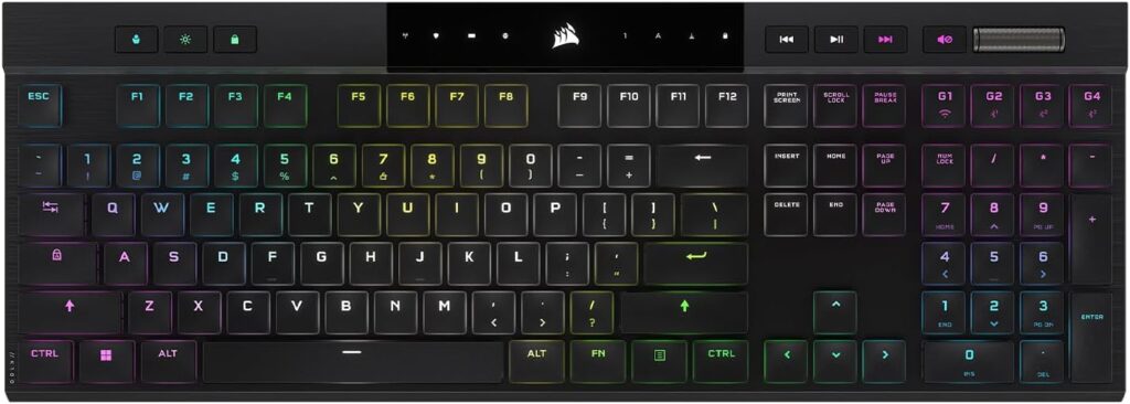 Corsair K100 AIR Wireless RGB Mechanical Gaming Keyboard – Ultra-Thin, Sub-1ms Slipstream, Low-Latency Bluetooth, Cherry MX Ultra Low Profile Keyswitches – NA Layout, QWERTY – Black