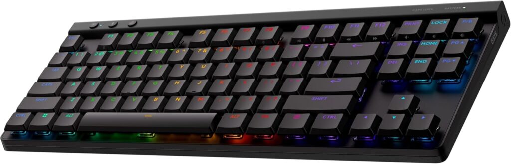 Logitech G515 Lightspeed TKL Low Profile Wireless Gaming Keyboard, LIGHTSYNC RGB, Thin Tenkeyless Design, Double-Shot PBT Keycaps, Linear (Red) Mechanical Switches – Black