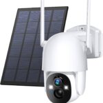 Solar Security Cameras Wireless Outdoor, Wireless Cameras for Home/Outdoor Security, 355°PTZ, 3MP 2K FHD WiFi Camera with Spotlight, Motion Detection, Siren, Color Night Vision, SD/Cloud