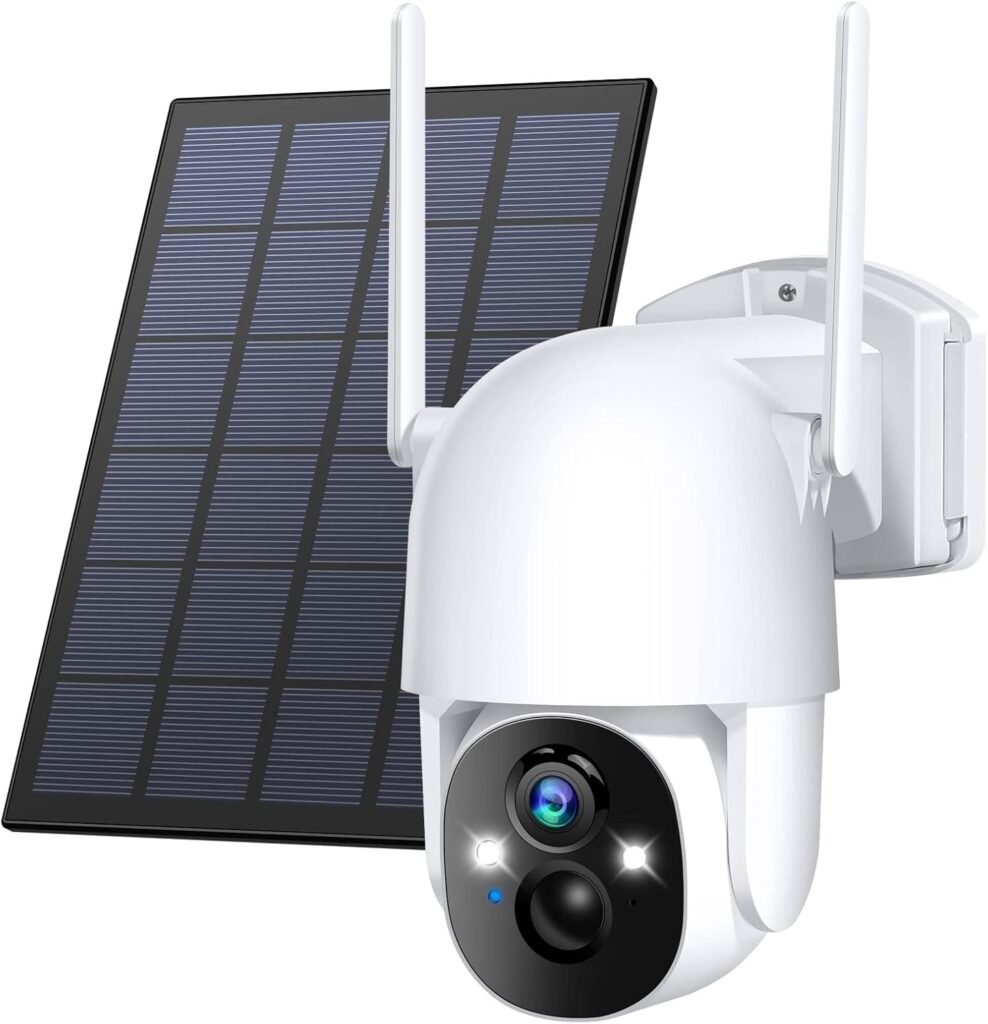 Solar Security Cameras Wireless Outdoor, Wireless Cameras for Home/Outdoor Security, 355°PTZ, 3MP 2K FHD WiFi Camera with Spotlight, Motion Detection, Siren, Color Night Vision, SD/Cloud