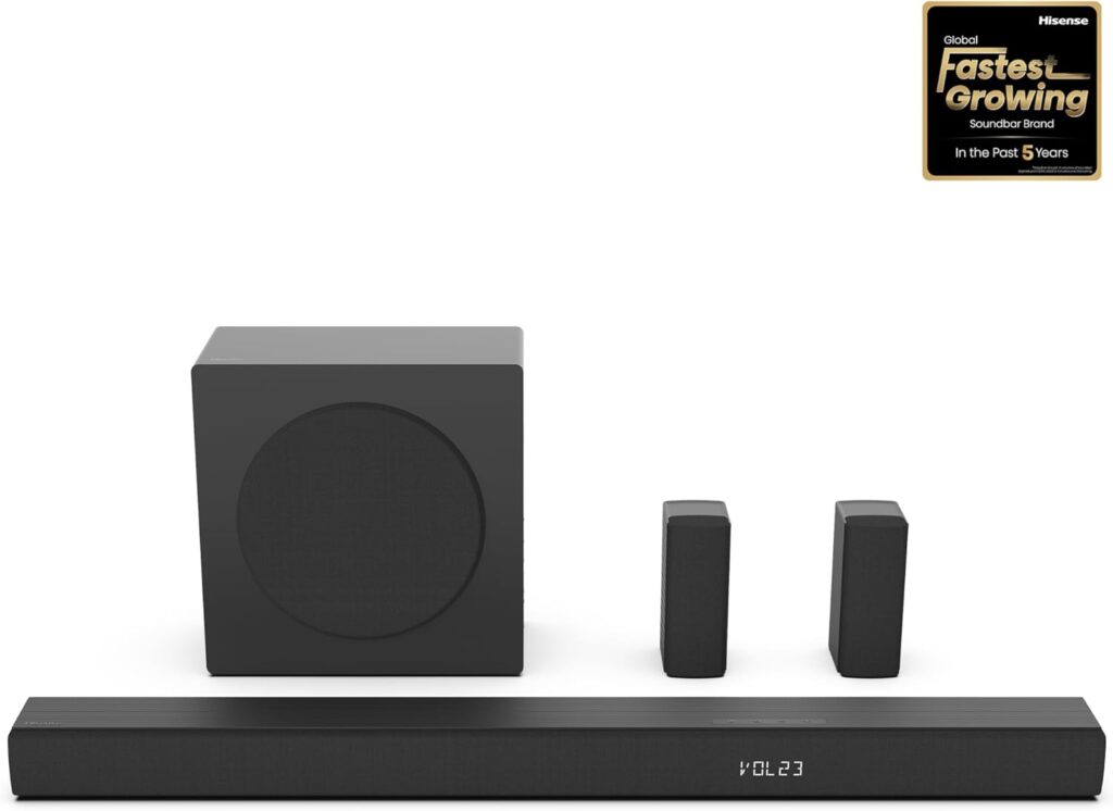 Hisense HS5100 5.1Ch Sound Bar with Wireless Subwoofer, 540W, Dolby Digital Plus, Bluetooth 5.3, EzPlay, Roku TV Ready, DTS: X, HDMI/AUX/ARC/Optical/USB (HS5100, 2024 Model)