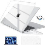 EooCoo Case Compatible with MacBook Air 13 inch M4 2025 2024 2023 2022 M3 M2 A3240 A3113 A2681, Clear Air 13.6″ Laptop Hard Shell Case + Keyboard Skin Cover + Screen Protector, Crystal Clear