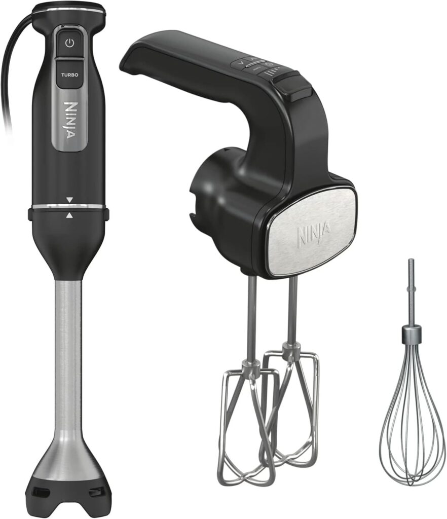 Ninja CI100 Foodi Power Mixer System, 750-Peak-Watt Immersion Blender and Hand Mixer, EasyGlide Beaters, Whisk, Black (Renewed)