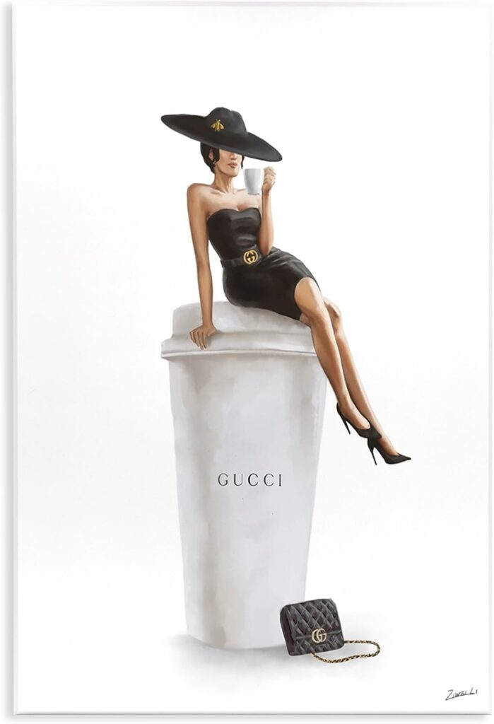 Stupell Industries Stylish Fashion Female Pose Coffee Designer Purse, Designed by Ziwei Li Art, 10 x 15, Wall Plaque