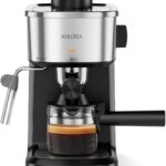 6 Bar Espresso Machine, 800W Compact Coffee Maker with Stainless Steel Cup Warmer, Steam Milk Frother, Automatic Pressure Relief, Cappuccino & Latte Maker, Black, for Home and Office