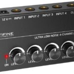 FIFINE Ultra Low-Noise 4-Channel Line Mixer for Sub-Mixing,4 Stereo Channel Mini Audio Mixer with AC adapter.Ideal for Small Club or Bar. As Microphones,Guitars,Bass,Keyboards or Stage Sub Mixer-N5