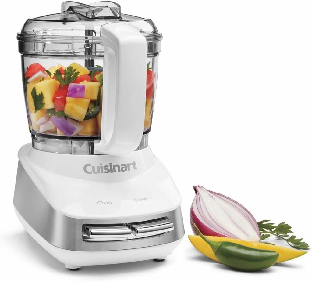 Cuisinart Core Custom 4-Cup Mini Chopper, Mini Food Processor Chops and Grinds with Auto-Reversing Stainless Steel SmartPower Blade, Dishwasher-Safe Parts, MCH-4, White/Stainless Steel