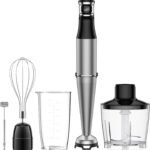 Immersion Blender Handheld 1100W 5 in 1 Corded Stick Hand Blenders for Kitchen with Trigger Speed Control, with Beaker, Chopper, Whisk, Frother, Perfect Emulsifier for Soup, Smoothie, Puree