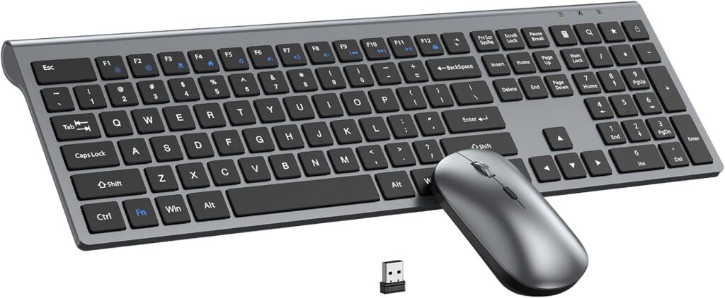 Wireless Keyboard and Mouse Combo, Full Size Keyboard and Mouse, Long Battery Life, Optical Mouse, 2.4G Lag-Free Cordless Mice Keyboard Set Ultra Slim Design for Computer, Laptop, PC, Mac, Windows