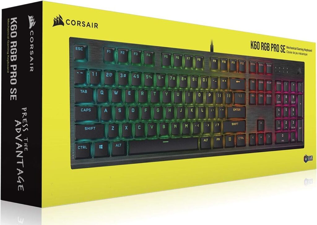 Corsair K60 RGB Pro SE Mechanical Gaming Keyboard – Cherry Mechanical Keyswitches – Durable AluminumFrame – Customizable Per-Key RGB Backlighting – PBT Double-Shot Keycaps – Detachable Palm Rest