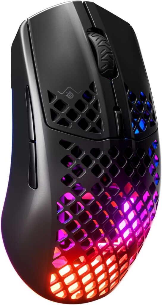 SteelSeries Aerox 3 Wireless – Holey RGB Gaming Mouse – Ultra-lightweight Water Resistant Design – 18K DPI TrueMove Air Optical Sensor- Onyx