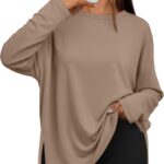 Trendy Queen Oversized Side Slit Tshirts for Women Long Sleeve Workout Tops Fall Fashion Gym Casual Tees Basic Y2K Clothes