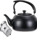 50 oz/1500ml Stainless Steel Steeping Teapot with Infuser for Loose Leaf Tea, Metal Tea Steeper Pot Coffee Water Kettle for Stovetop, Tea Maker for Hotels, Restaurant, Home, Kitchen, Black