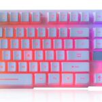 Rii RK100+ White Gaming Keyboard,USB Wired Multiple Colors Rainbow LED Backlit Large Size Mechanical Feeling Ultra-Slim Multimedia Office Keyboard Non-Slip for Primer Gaming and Working,Office Device