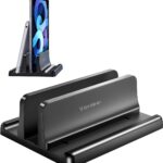Vaydeer Vertical Laptop Stand Holder Plastic Adjustable Desktop Notebook Dock Space-Saving 3 in 1 for All MacBook Pro Air, Mac, HP, Dell, Microsoft Surface, Lenovo, up to 17.3 inches (Black)