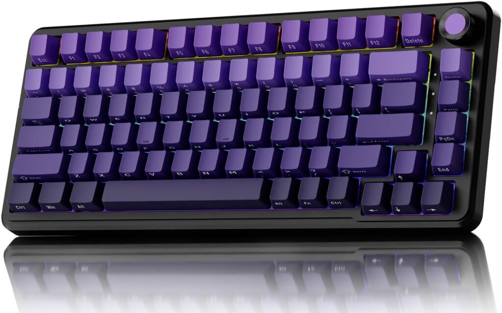 EWEADN GS75 Wireless Mechanical Keyboard ASMR, 75% Gaming Keyboard Gasket Hot Swappable Custom Keyboards with RGB, Knob, PBT Keycaps BT5.0/2.4G/USB-C Creamy Keyboards Purple