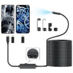 16.4ft Endoscope Camera with Light for iPhone and Android, 1920P HD IP67 Waterproof Borescope with 8 Adjustable LED Lights, Semi-Rigid Snake Camera, 7.9mm Black