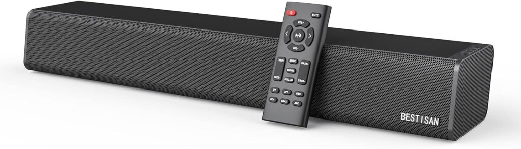 Sound Bar, BESTISAN 50 Watts Soundbar with HDMI, Optical, AUX, USB,Sub Out and Bluetooth Connection, DSP, Bass Adjustable, 16 Inch, Mountable