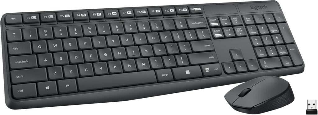 Logitech MK235 Wireless Keyboard and Mouse Combo for Windows, 2.4 GHz Wireless Unifying USB Receiver, 15 FN Keys, Long Battery Life, Compatible with PC, Laptop