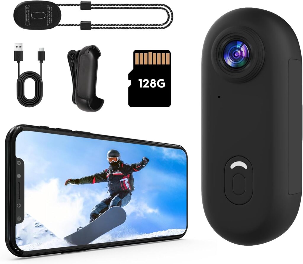 4K Thumb Action Camera, 128GB Wearable Mini Body Cam, with Magnetic Accessories, High Battery Capacity for 2H Vedio Time, Fit for Vlogging, Biking, Diving, Animals Recording