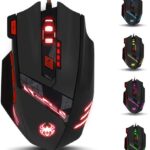 zelotes T90 Gaming Mouse 9200 DPI, 8 Programmable Buttons Multi-Modes LED Lights USB Gaming Mice, Weight Tuning for Laptop, Desktop, PC,- Black