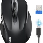 TECKNET Wireless Mouse Rechargeable, 2.4G USB-A Silent Mouse, Quiet Click, 6 Adjustable 4800 DPI, Cordless Computer Mice, Ergonomic Mice for Laptop, 6 Buttons for Chromebook, Ergo Grip – Black