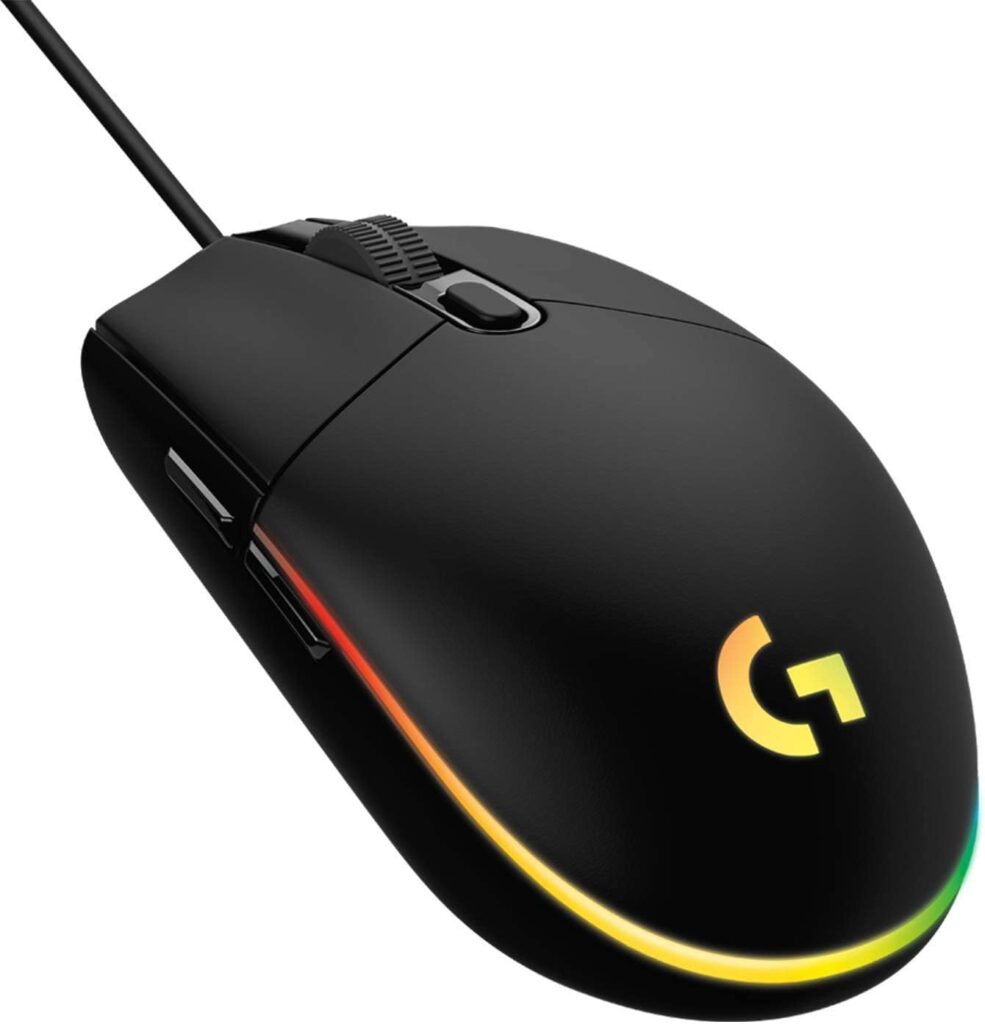Logitech G203 LIGHTSYNC Wired Gaming Mouse, 8,000 DPI, Rainbow Optical Effect RGB, 6 Programmable Buttons, On-Board Memory, PC/Mac Computer, Laptop Compatible – Black (Renewed)